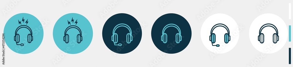 earphone with microphone icons set