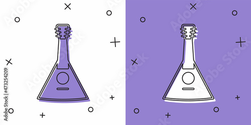 Set Musical instrument balalaika icon isolated on white and purple background. Vector