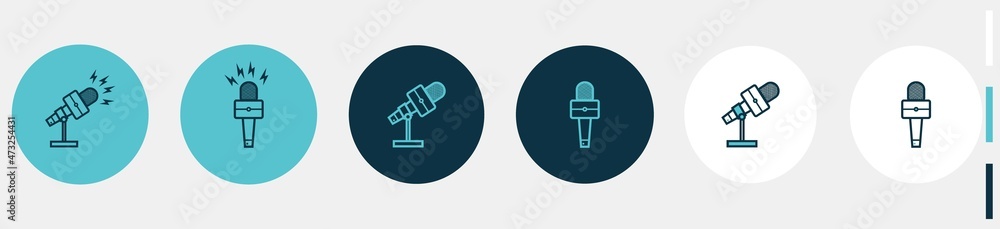 microphone with square neck icons set. isolated on white, green and blue microphone with square neck icons set. isolated on white, green and blue