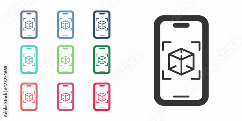 Black 3d modeling icon isolated on white background. Augmented reality or virtual reality. Set icons colorful. Vector