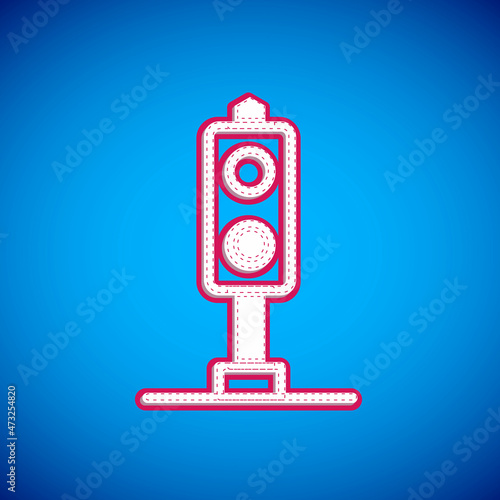 White Train traffic light icon isolated on blue background. Traffic lights for the railway to regulate the movement of trains. Vector