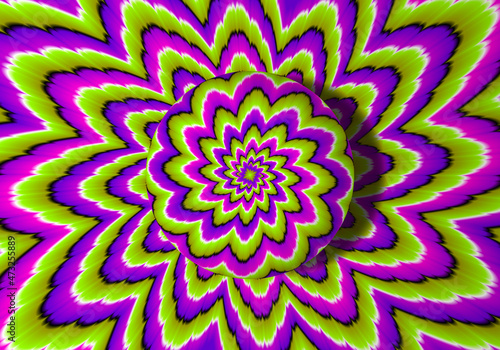 Green background with growing sphere. Optical expansion illusion.