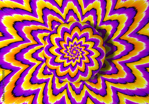 Yellow background with growing sphere. Optical expansion illusion.