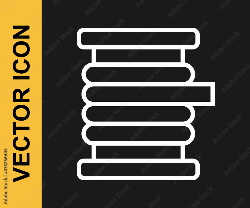 White line Wire electric cable on a reel or drum icon isolated on black background. Vector White line Wire electric cable on a reel or drum icon isolated on black background. Vector