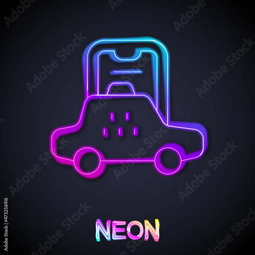 Glowing neon line Taxi mobile app icon isolated on black background. Mobile application taxi. Vector