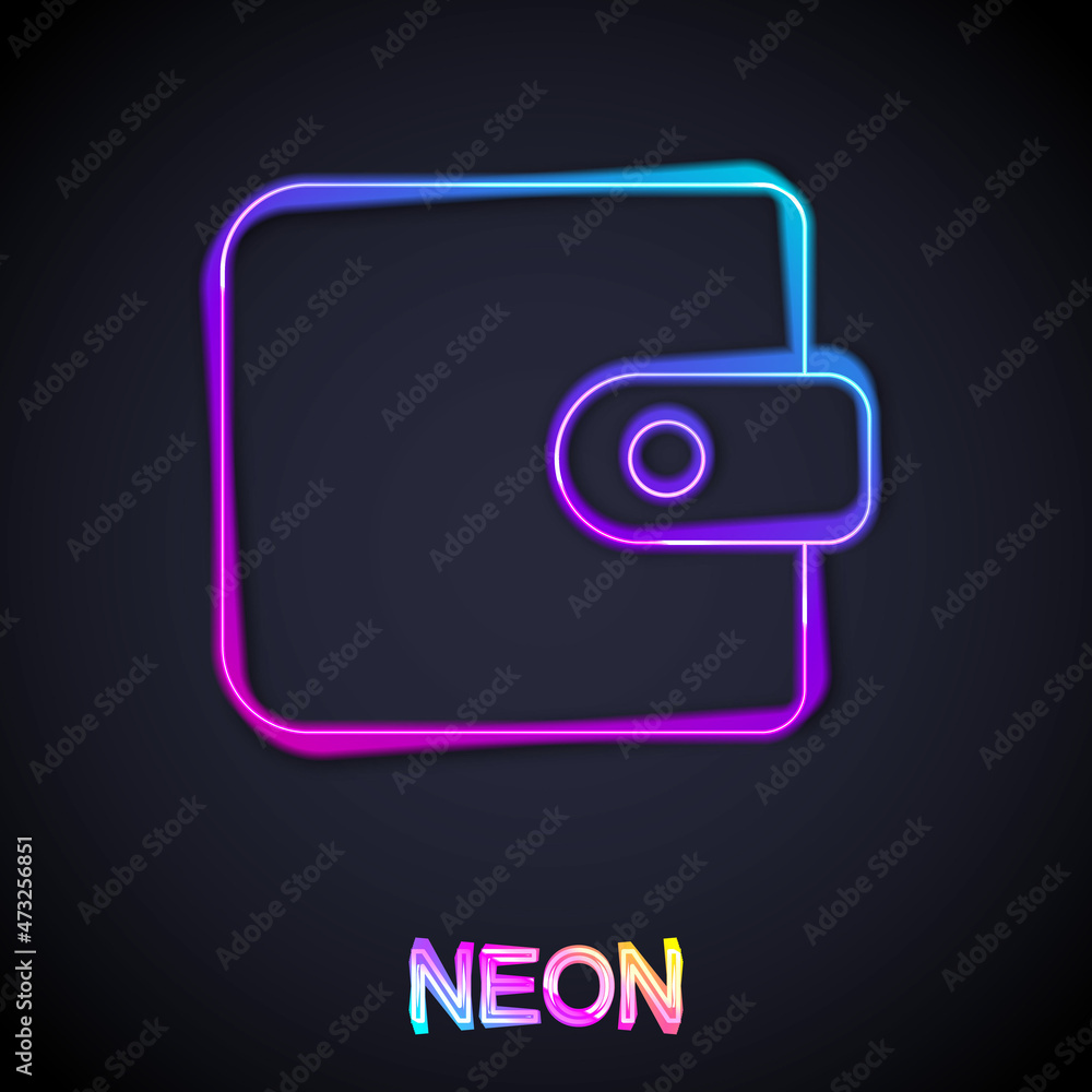 Glowing neon line Wallet icon isolated on black background. Purse icon. Cash savings symbol. Vector