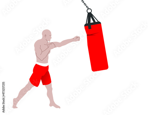 boxer with punching bag, vector illustration 