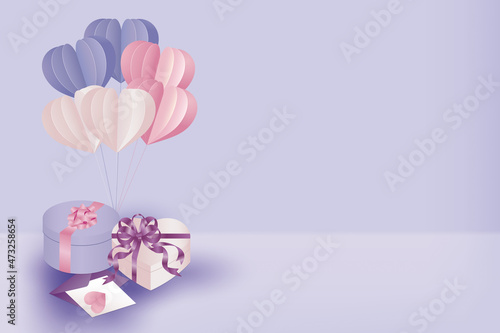 パステルカラーのハート形クラフトとギフトボックスのイラスト