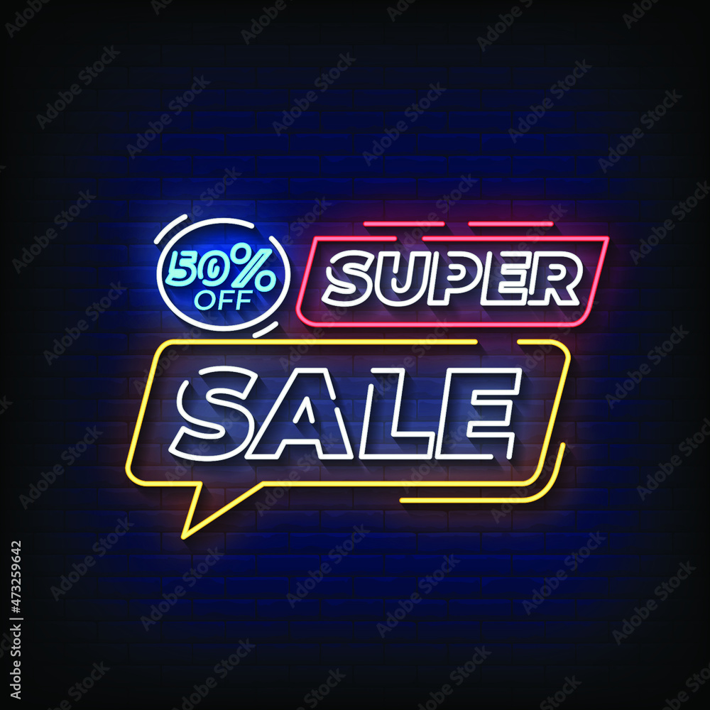 Obraz premium Super Sale Neon Signs Style Text Vector