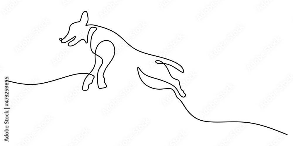 Continuous one single line of big dog jumping isolated on white background Continuous one single line of big dog jumping isolated on white background