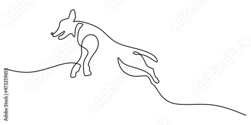 Continuous one single line of big dog jumping isolated on white background