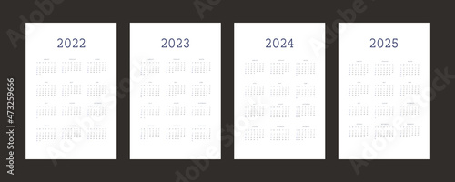 2022 2023 2024 2025 calendar individual schedule template in minimalist trendy style. Week starts on sunday