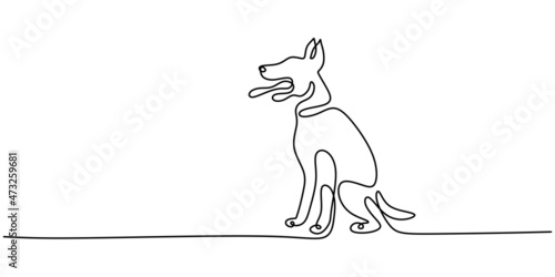 Continuous one single line of cute dog standing sticking tongue out isolated on white background