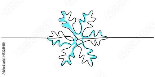 Continuous one single line of snowflake for christmas ornament decoration isolated on white background.