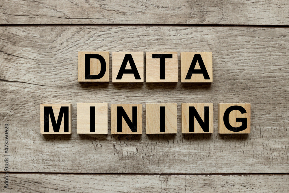 DATA MINING. wooden cubes on a wooden background. text on wood blocks DATA MINING. wooden cubes on a wooden background. text on wood blocks