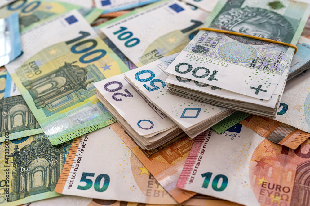  polish and euro money as background - obrazy, fototapety, plakaty 
