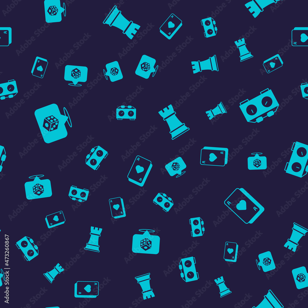 Set Game dice, Time chess clock, Chess and Playing cards on seamless pattern. Vector Set Game dice, Time chess clock, Chess and Playing cards on seamless pattern. Vector