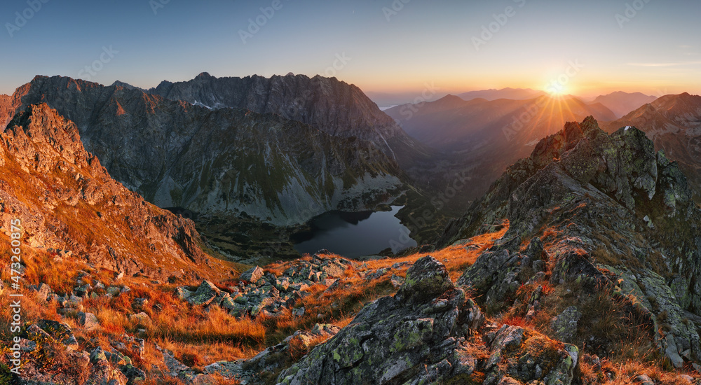 Mountain panorama at sunset, Tatras - obrazy, fototapety, plakaty 