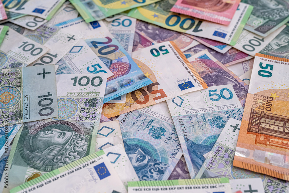 Fototapeta premium Business and economy concept exchange pln polish money to euro