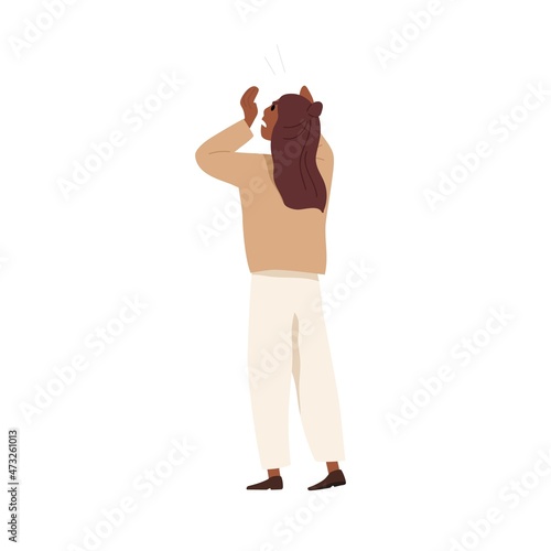 Person shouting, calling for help. Woman screaming and yelling with loud voice. Discontent dissatisfied female announcing smth. Colored flat vector illustration isolated on white background