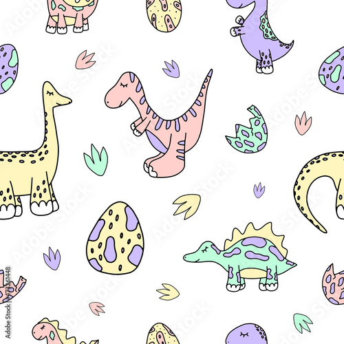 Baby cute dinosaur nursery vector seamless pattern