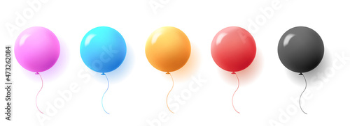 Set of glossy colorful balloons of round shape, 3d multi color sphere, isolated vector illustration