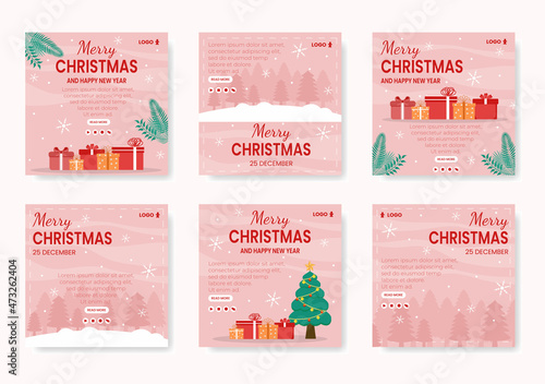 Merry Christmas Day Post Template Flat Design Illustration Editable of Square Background Suitable for Social media, Card, Greetings and Web Internet Ads