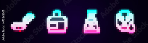 Set line Lip augmentation, Cream or lotion cosmetic tube, and Facial mask. Glowing neon icon. Vector