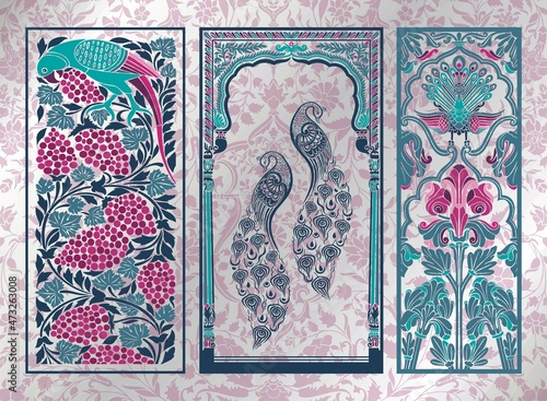 peacock motif designs, textile , Rajasthan, royal India	