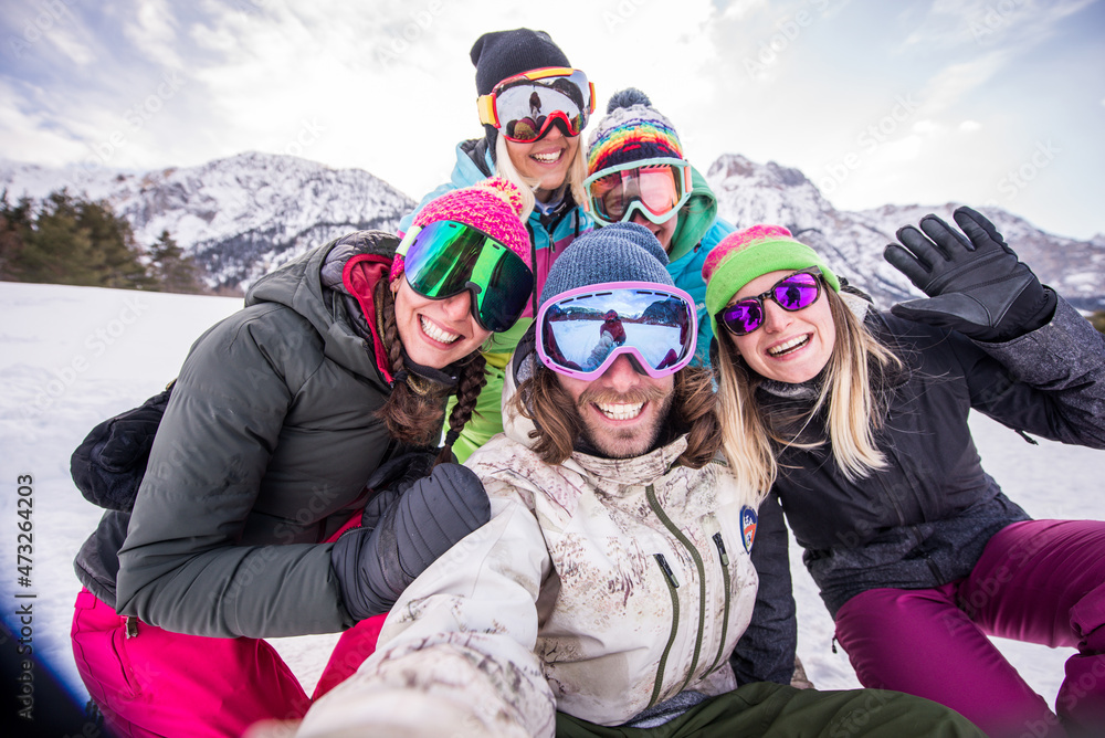 Group of snowboarders on winter holiday Group of snowboarders on winter holiday