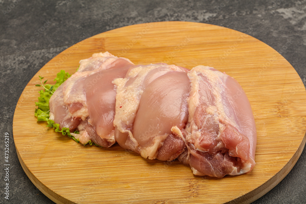 Raw chicken boneless and skinless leg Raw chicken boneless and skinless leg