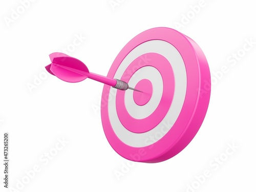 3D Rendering Pink Dart aim to Dartboard target Isolated on white Background © julien