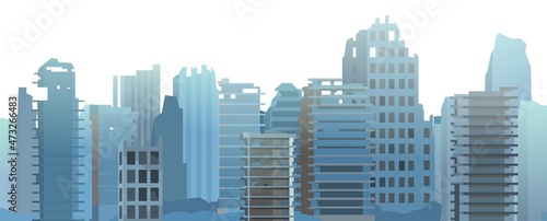 Destroyed remnant of ruined city. Apocalypse scene. Armageddon death of civilization in war or environmental disaster. Illustration isolated on white background. Flat style. Vector