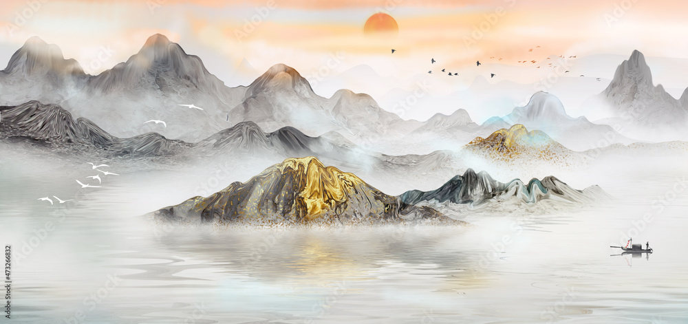 Abstract artistic conception golden landscape painting
