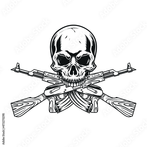 Skull and ak47 illustration, can use for print on tshirt and other photo