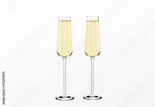 3D rendering couple white glasses of champagne