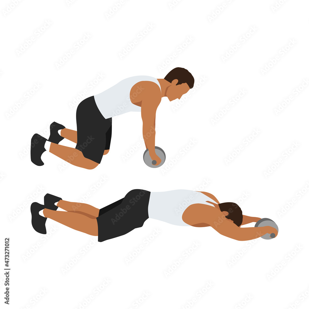 Man Doing Abdominal Roller Exercise Side View Vector Illustration Isolated On Background Stock ベクター Adobe Stock