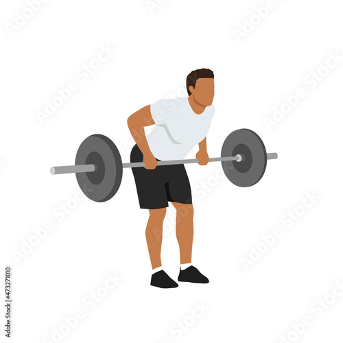 the athlete performs the bent-over rows exercise with barbell in a minimalistic line style, gym, decor for sports magazine