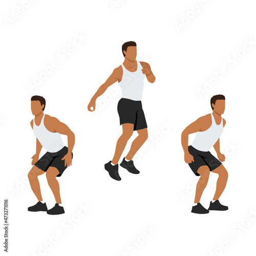 180 degree twisting jump squats. Sport exersice. vector of a man doing exercise. Workout, training Vector illustration