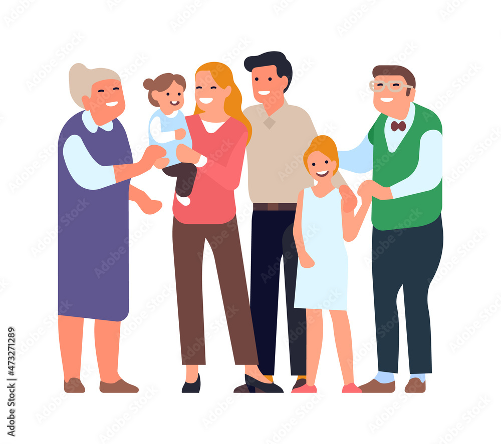 Multi generation family. Grandparents parents and kids happy together Multi generation family. Grandparents parents and kids happy together