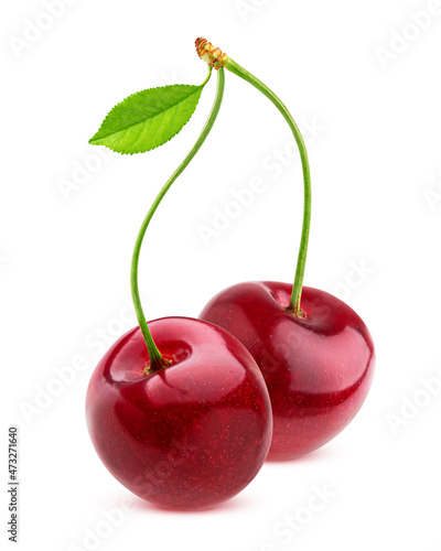 Cherries with leaves isolated on white background 