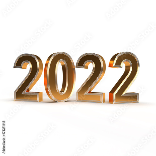 Golden 2022 on white background - 3D rendering