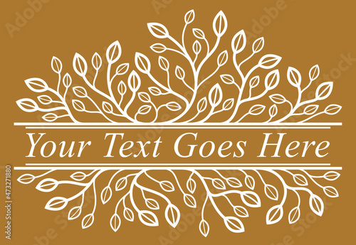Floral vector design with leaves and branches over dark, classical elegant fashion style banner or text divider for design, luxury vintage linear emblem or frame element.
