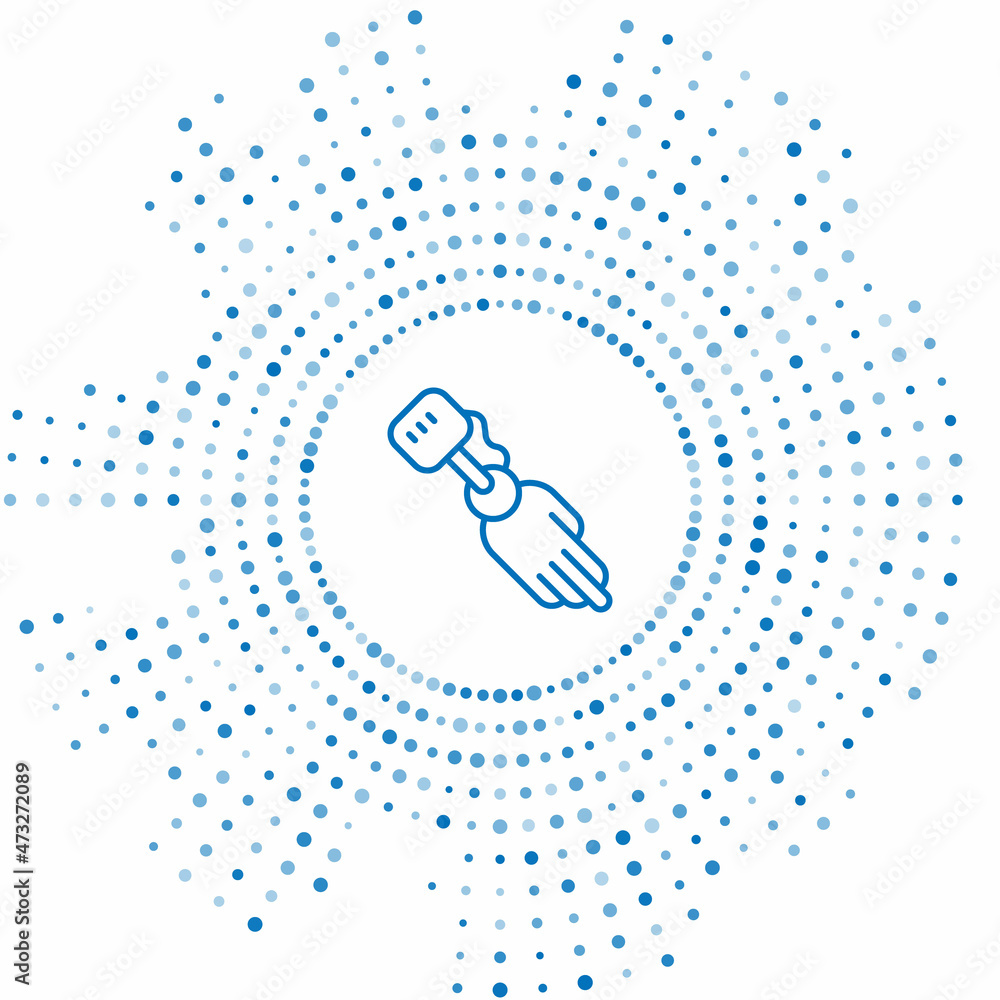 Blue line Prosthesis hand icon isolated on white background. Futuristic concept of bionic arm, robotic mechanical hand. Abstract circle random dots. Vector Blue line Prosthesis hand icon isolated on white background. Futuristic concept of bionic arm, robotic mechanical hand. Abstract circle random dots. Vector