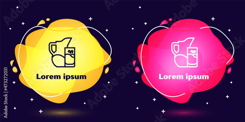 Set line Milk jug or pitcher and glass icon isolated on blue background. Abstract banner with liquid shapes. Vector