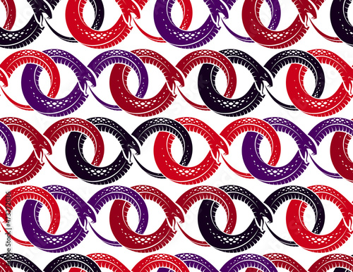 Snakes seamless background, vector dangerous venom serpents pattern, vintage style drawing tiling endless wallpaper.