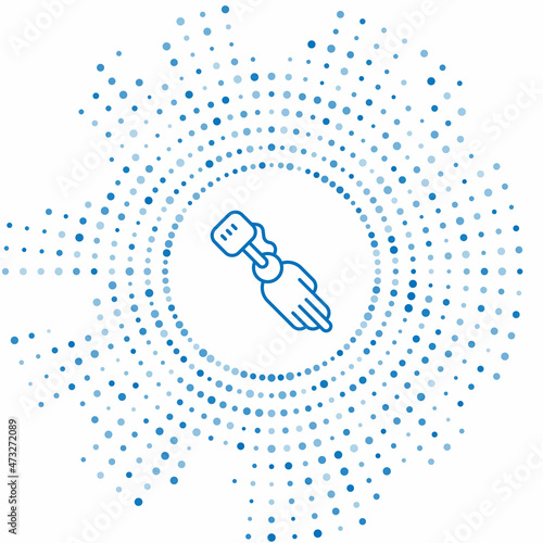 Blue line Prosthesis hand icon isolated on white background. Futuristic concept of bionic arm, robotic mechanical hand. Abstract circle random dots. Vector