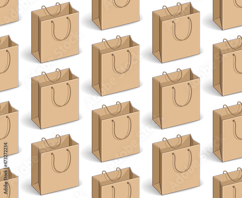 Shopping bags seamless background, backdrop for marketplace or online shop website, seasonal sale clearance theme, vector wallpaper or web site background.