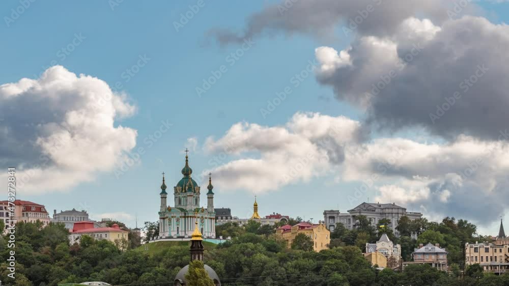 Sunset time lapse of the Saint Andrew's Church in Kyiv, Ukraine Sunset time lapse of the Saint Andrew's Church in Kyiv, Ukraine