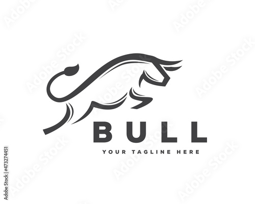 bull jump line art style logo template illustration